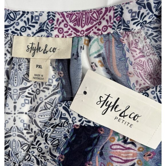 Style & Co. Women Top Petite PXL/PTG Blouse Long Sleeves Semi Sheer NWT - Picture 2 of 7